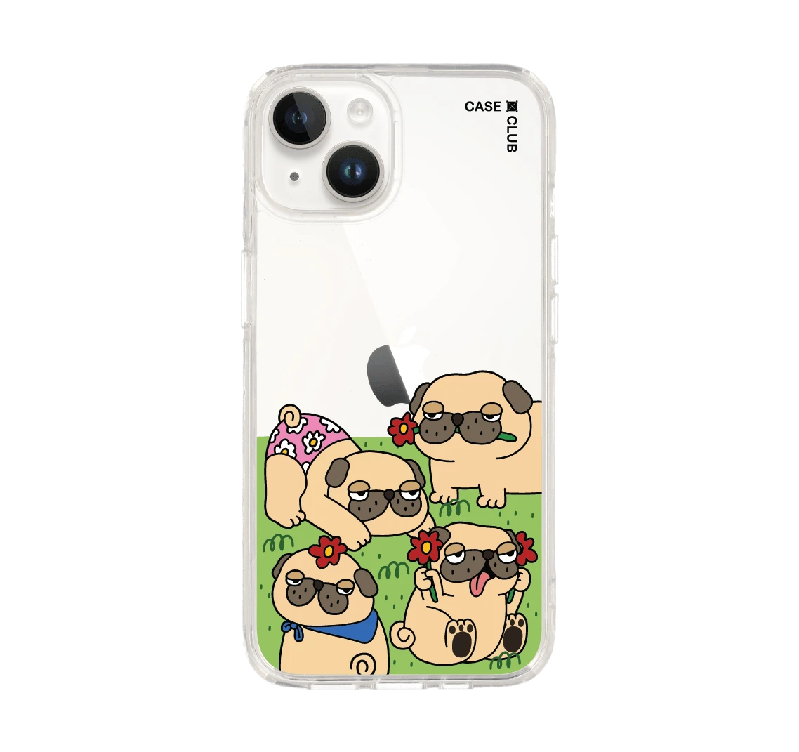 iphone 14 clear case garden pug